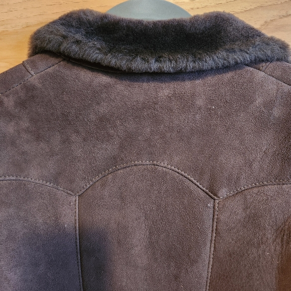 SAWYER OF NAPA VINTAGE BROWN LEATHER WOOL SHEARLING COAT JACKET SIZE 4 SIZE 6 - Picture 7 of 15